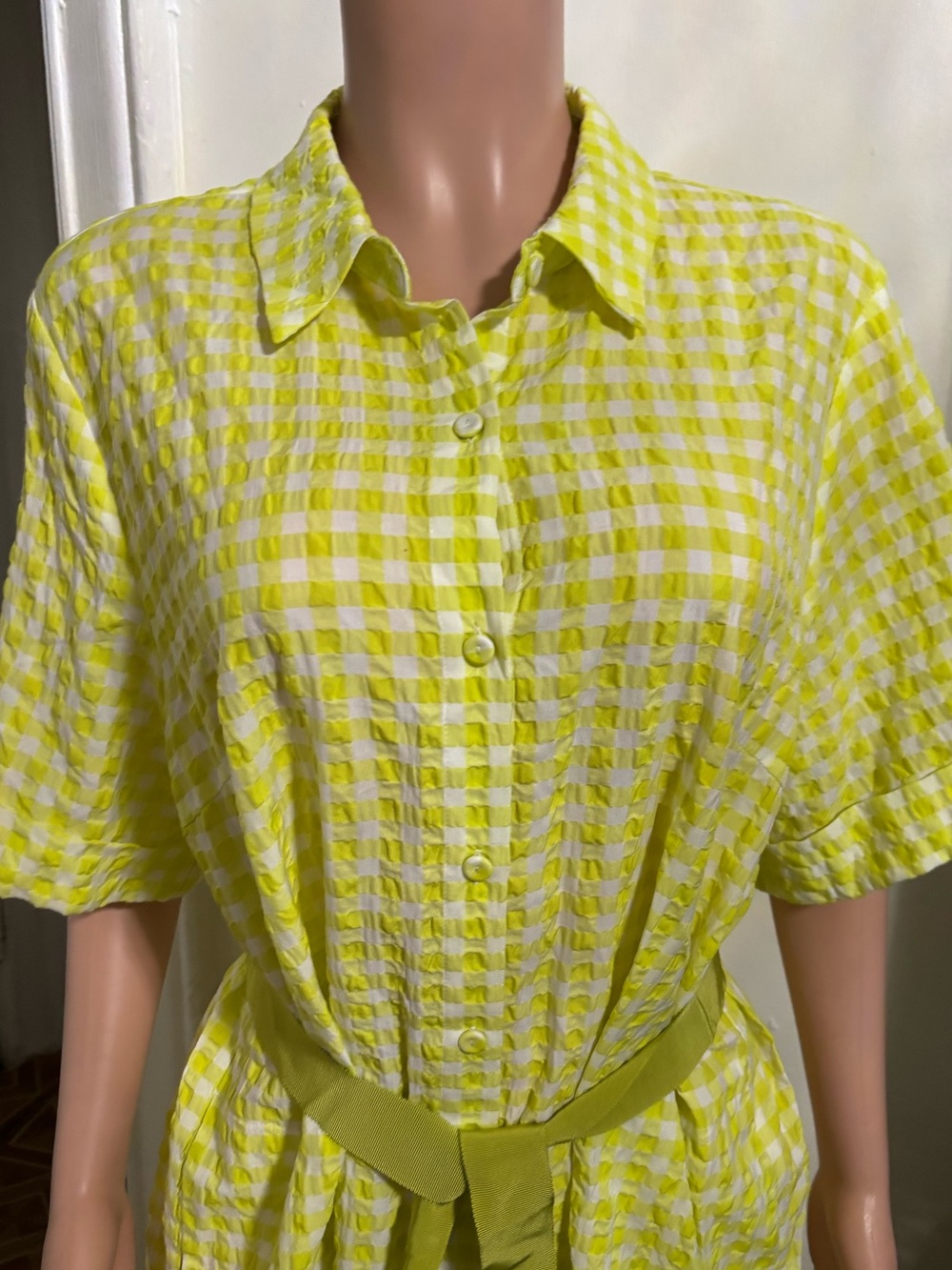 NWT PERSONA by Marina Rinaldi Women’s Yellow Gingham Midi Shirt Dress with Belt - Picture 7 of 16